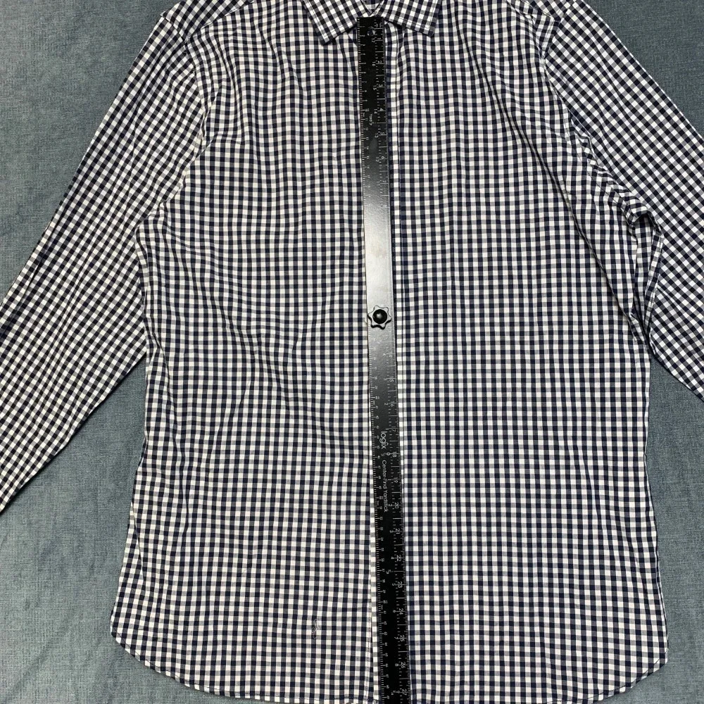 Banana Republic Slim Fit Shirt Mens Large White Black Plaid Business Button Up